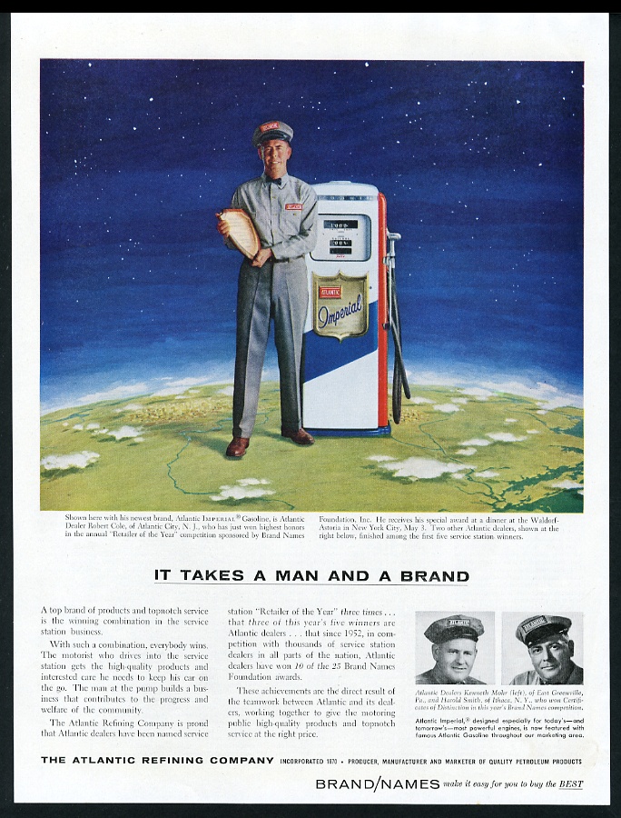 1957 Atlantic Imperial gas pump gasoline station attendant photo vintage ad