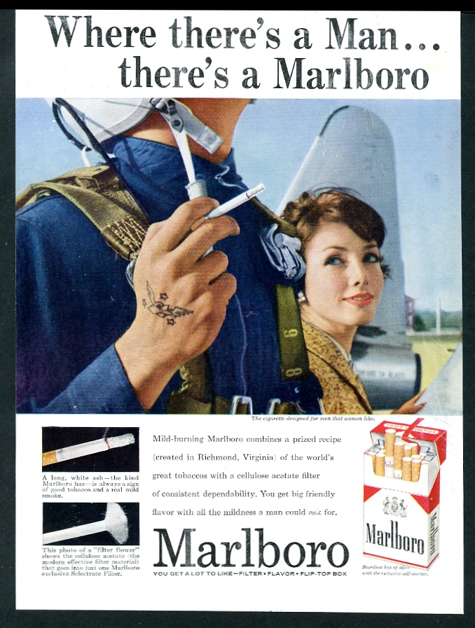 1958 Marlboro Man jet pilot photo Marlboro cigarettes vintage print ad