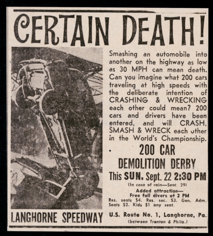 1963 Langhorne Speedway Pennsylvania Certain Death Demolition Derby