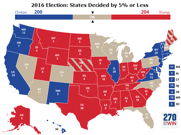 2016 Presidential Map By State Close States in the 2016 Presidential Election