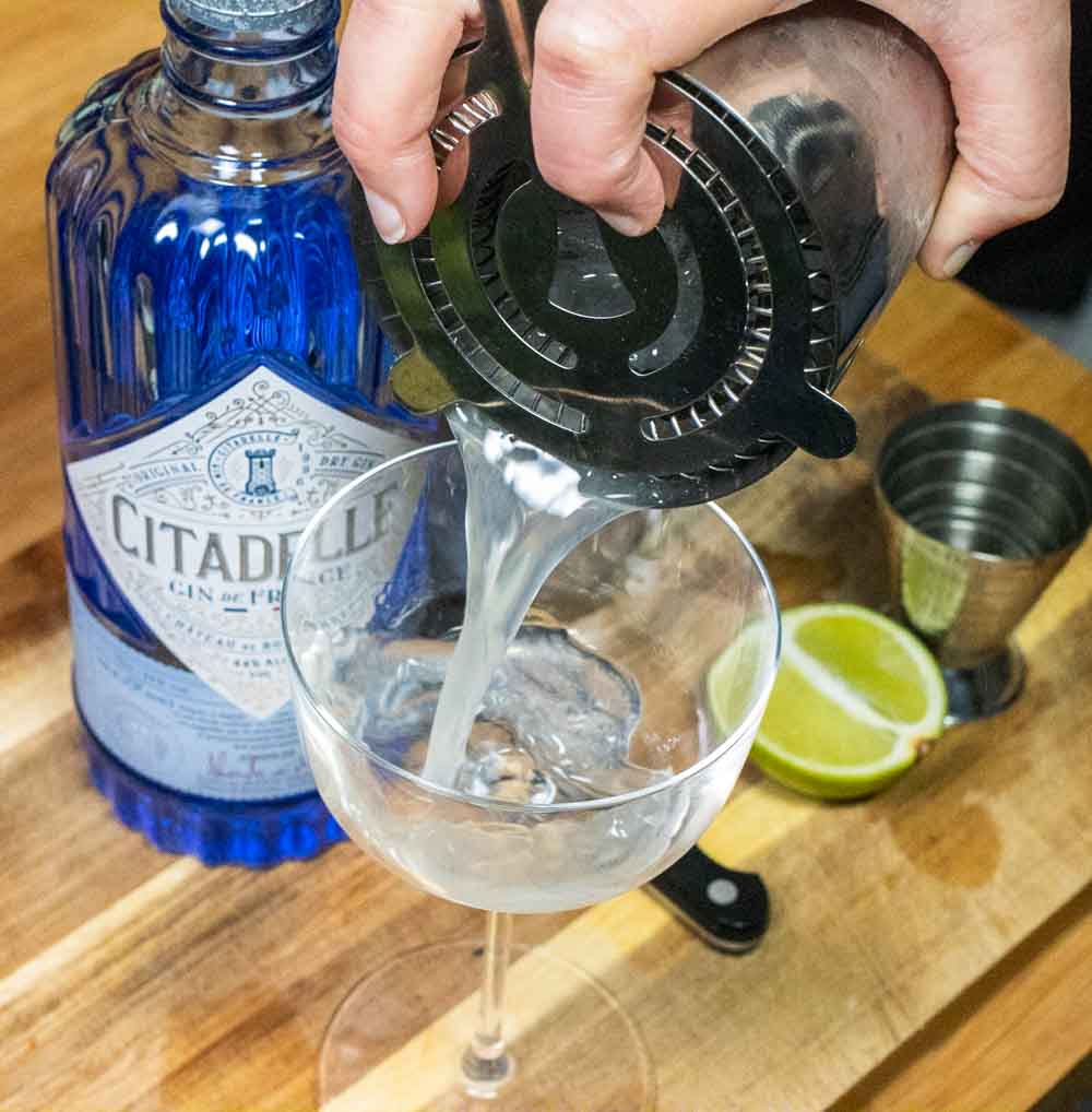 Straining a Gin Gimlet