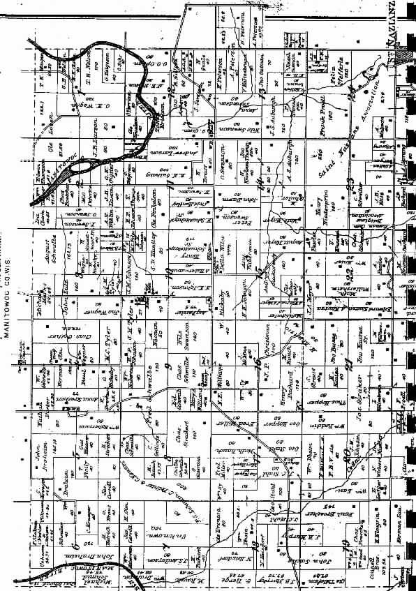 Eaton County Plat Map Manitowoc County, Wisconsin Genealogy 1893 EATON PLAT MAP Top half
