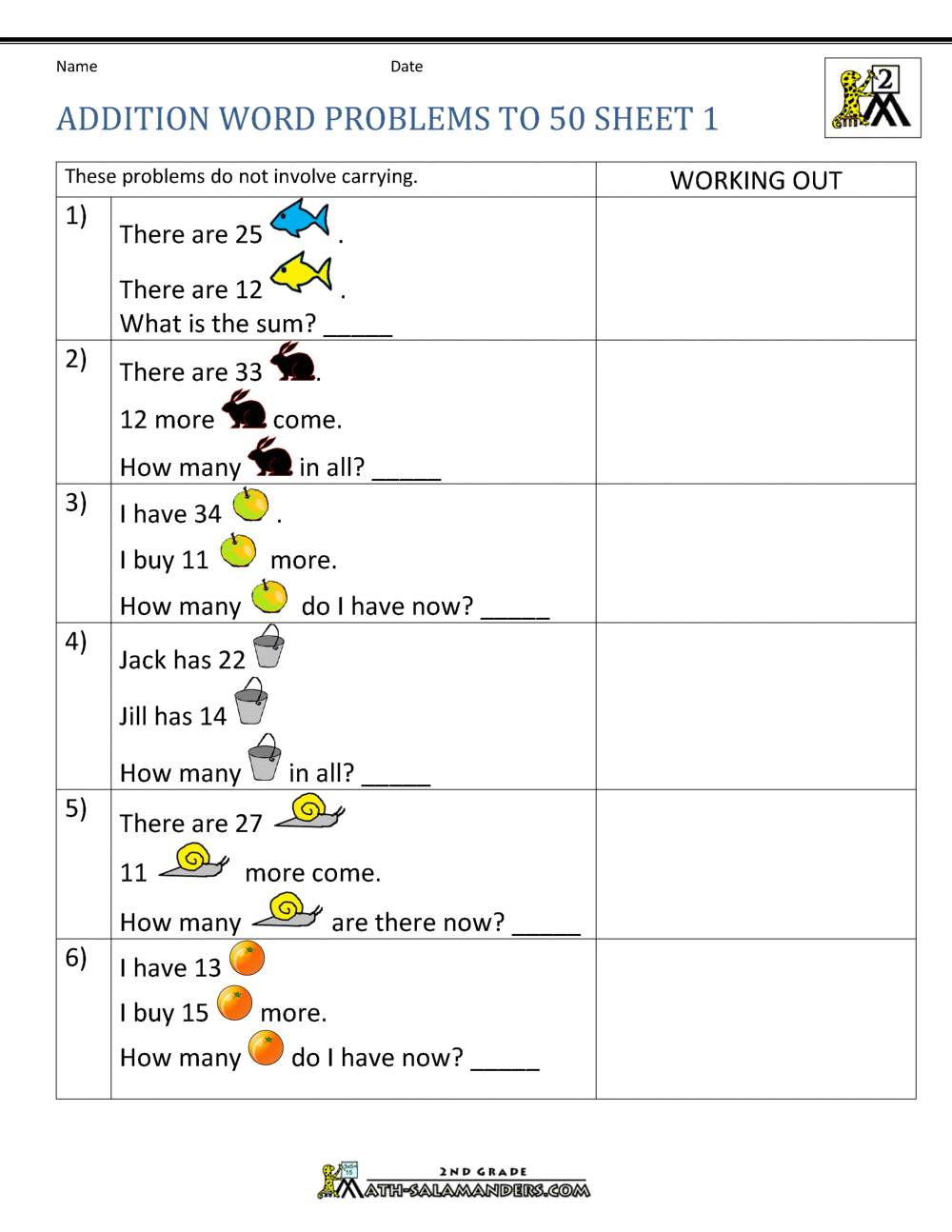 Math Word Problems For 2nd Grade 2nd grade Worksheets, word lists and