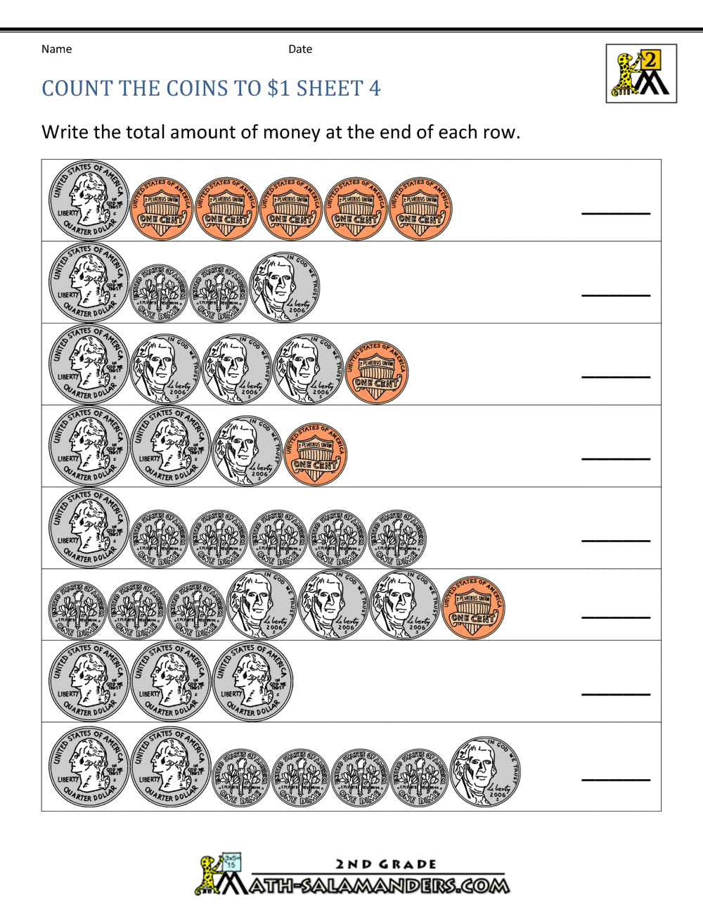 counting change worksheets