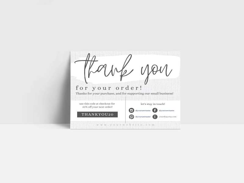 Thank You Order Card White Linen Canva Template
