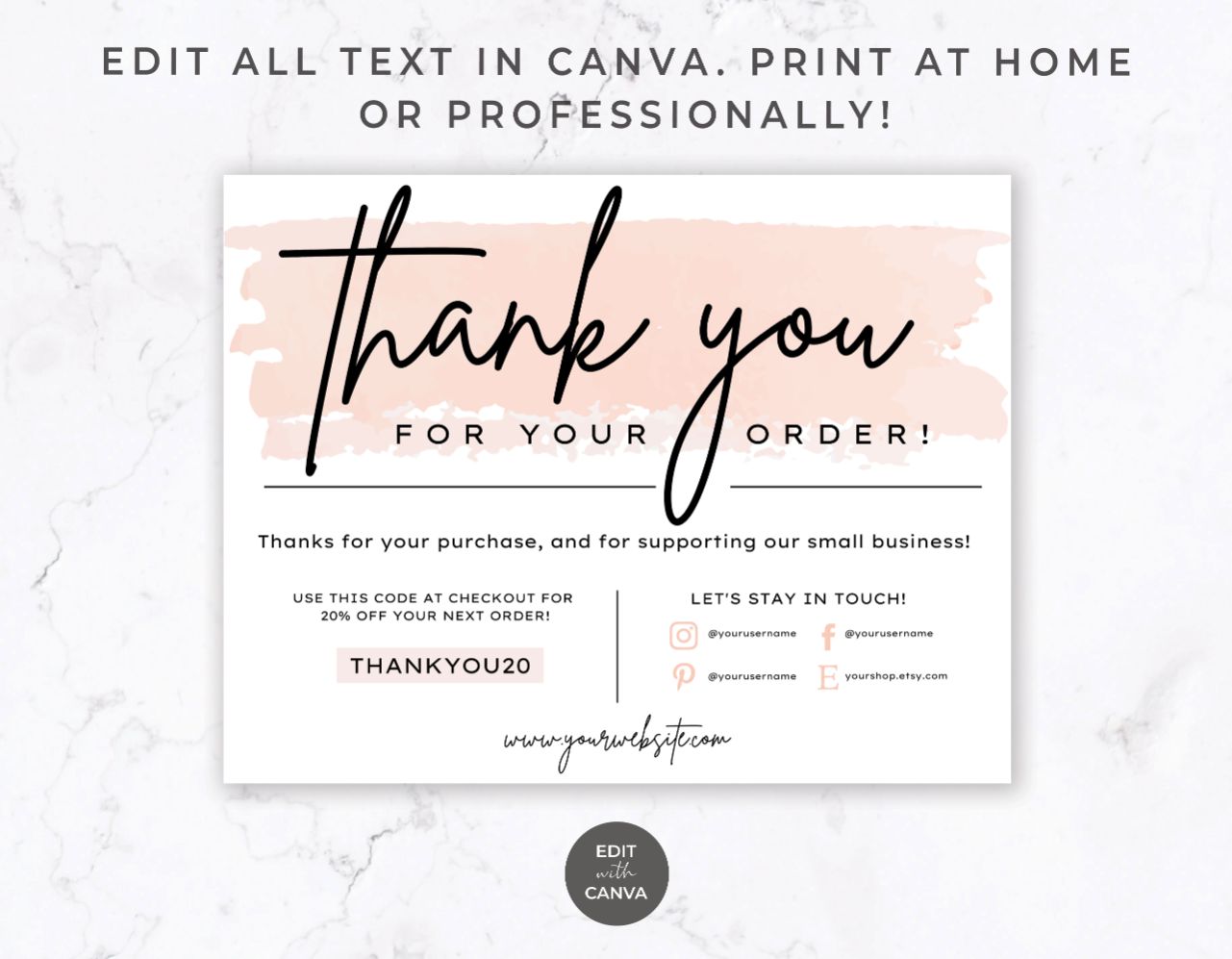 Printable Thank You Order Card for Canva Indigo