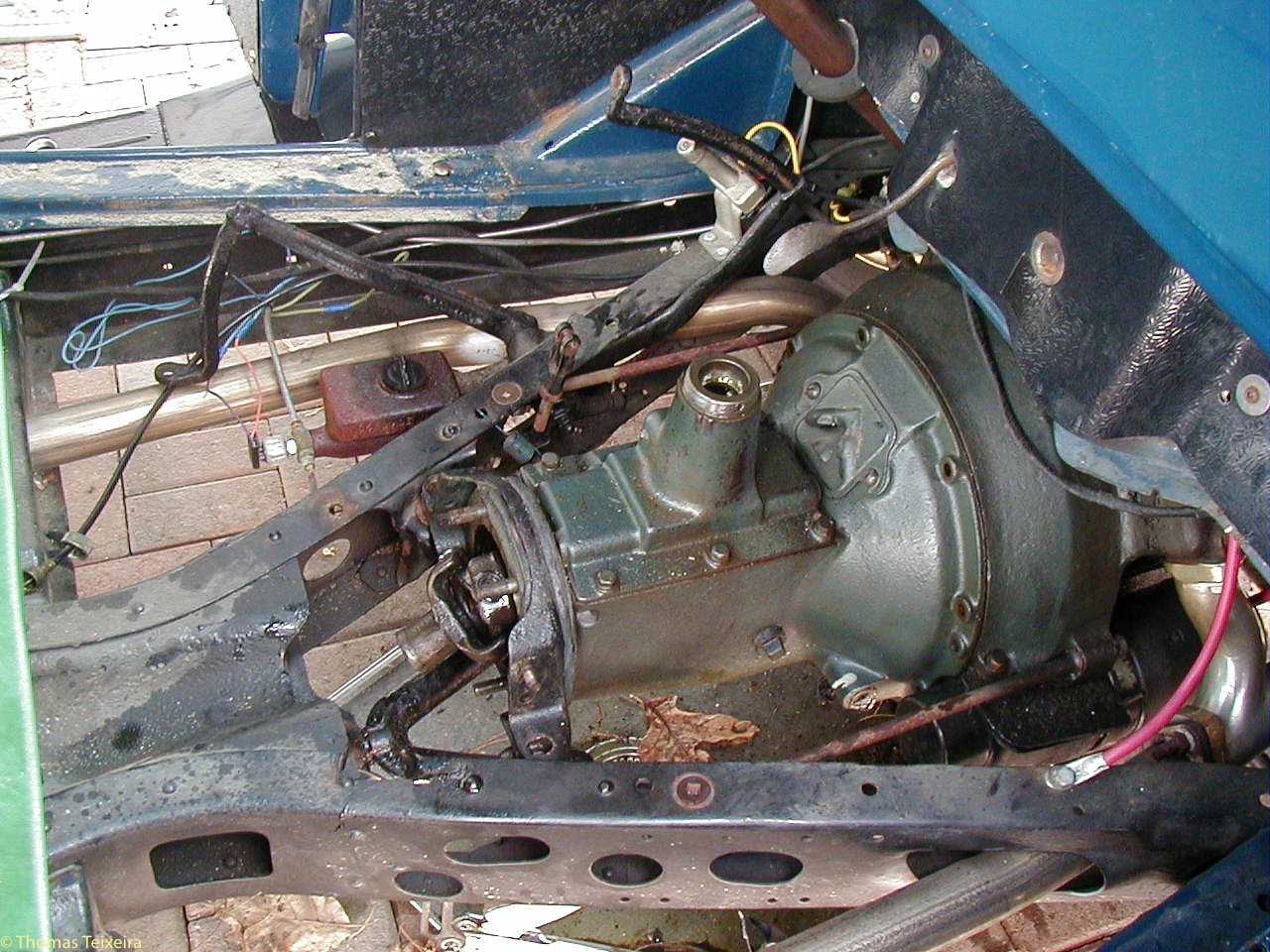 Removing the transmission from a 1935 Ford pickup truck