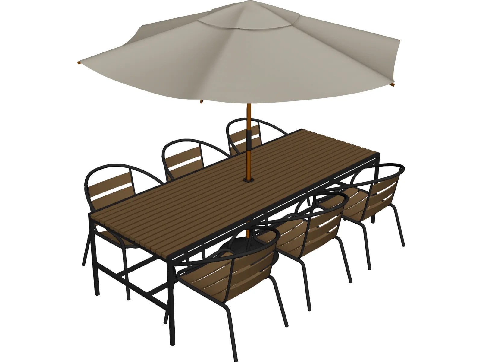 Outdoor Chairs, Table and Umbrella 3D Model 3D CAD Browser