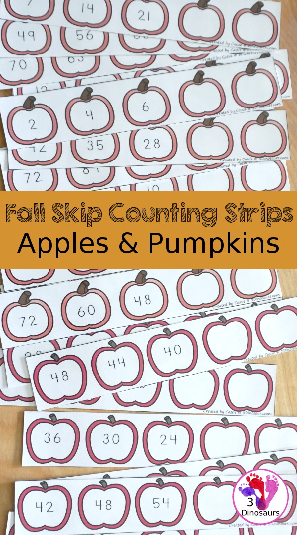 Fall Themed Skip Counting Strips Apples & Pumpkins 3 Dinosaurs