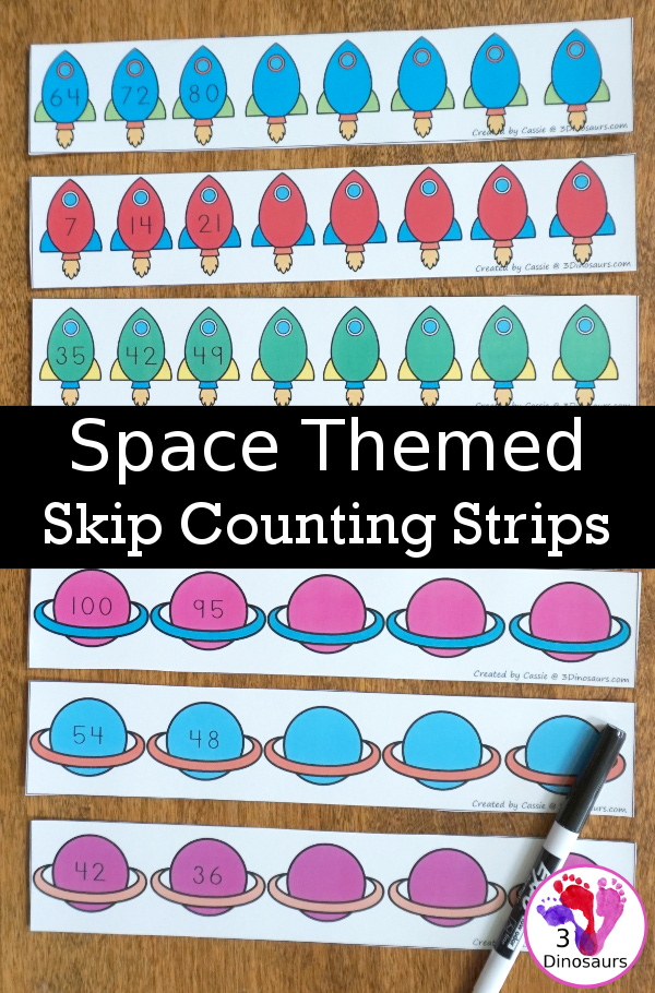 Space Theme Skip Counting Strips 3 Dinosaurs
