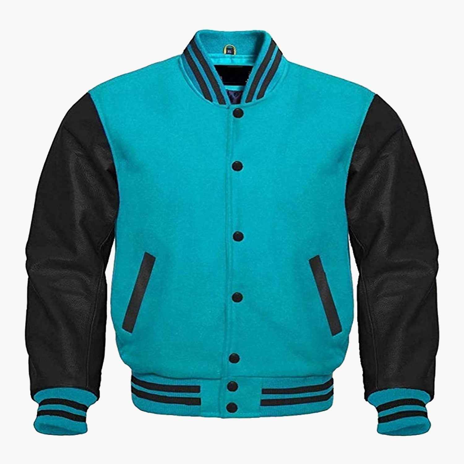 Custom Leather Sleeve Varsity Jackets In Blue And Black Colour Wholesale