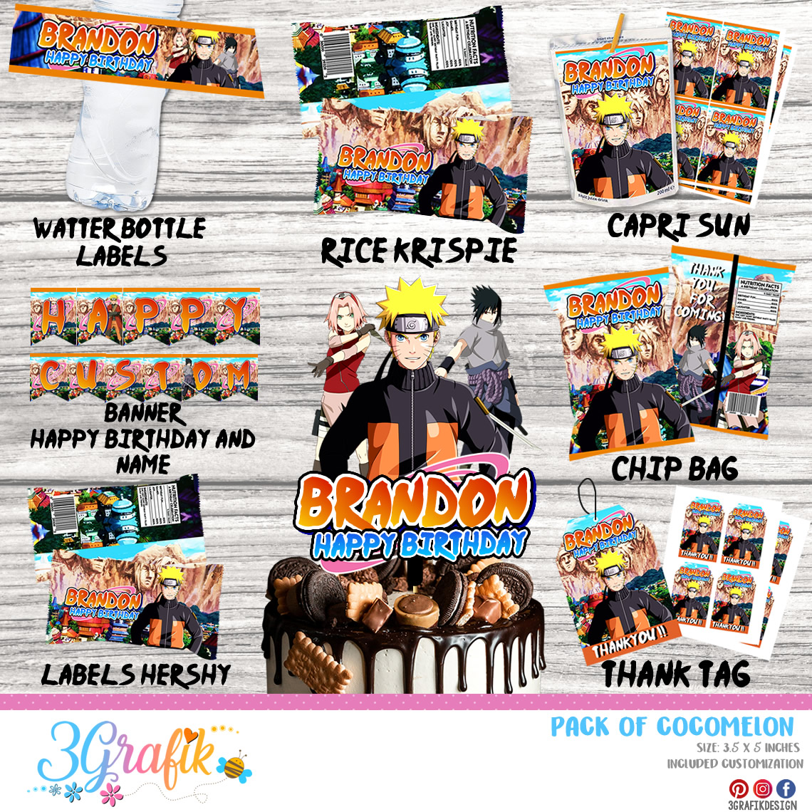 Naruto Party Pack Printable Naruto chip bag Naruto Cake topper