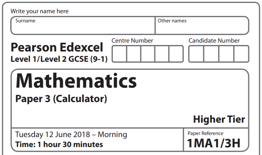 3 Minute Maths Edexcel practice papers Edexcel GCSE Maths June 2018