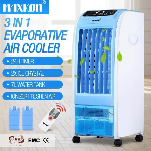 MAXKON 7L Portable Evaporative Air Cooler Ice Crystal Fan Humidifier
