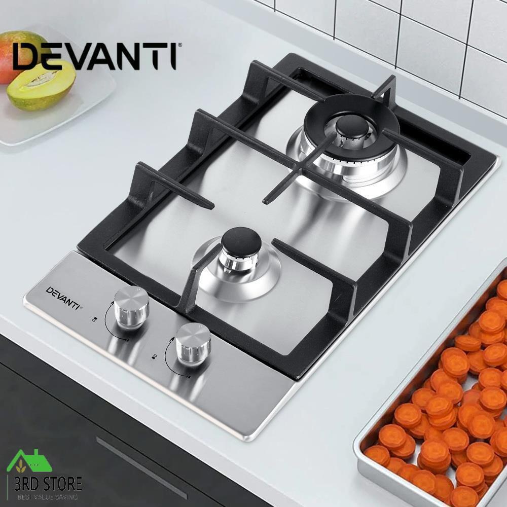 Devanti Gas Cooktop 30cm Gas Stove Cooker 2 Burner Cook Top Konbs NG