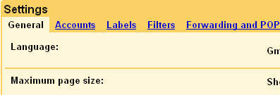 Gmail Settings, General tab
