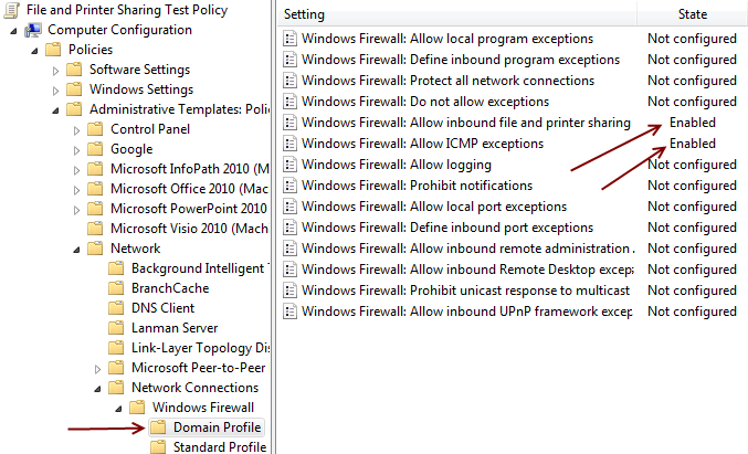 Use Group Policy to allow ping and remote management on Windows 7 404
