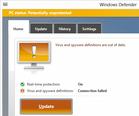 Windows Defender connection failed
