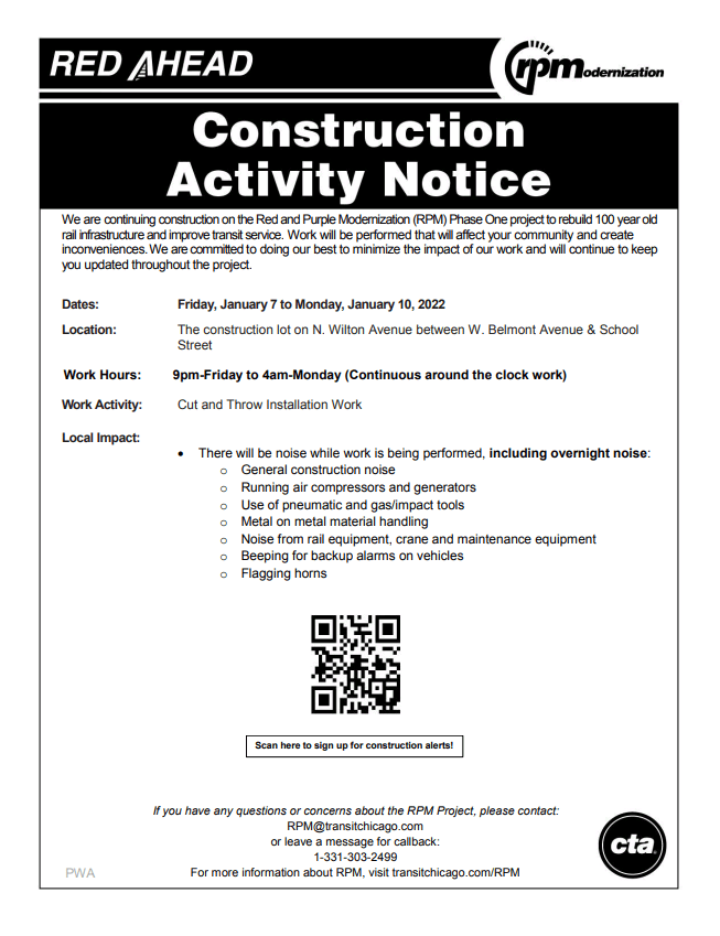 CTA Construction Activity Notice 3200 Block of Wilton Noise Alderman Lawson 44th
