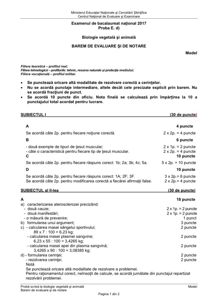 Modele De Subiecte Rezolvate 2017 Biologie Vegetala Si Animala