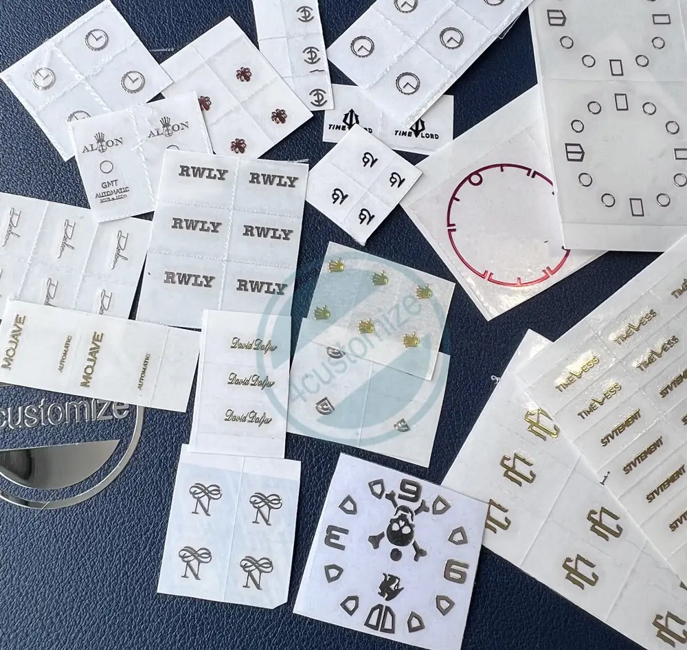 custom name brand text dial logo with 3D metal transfer sticker at