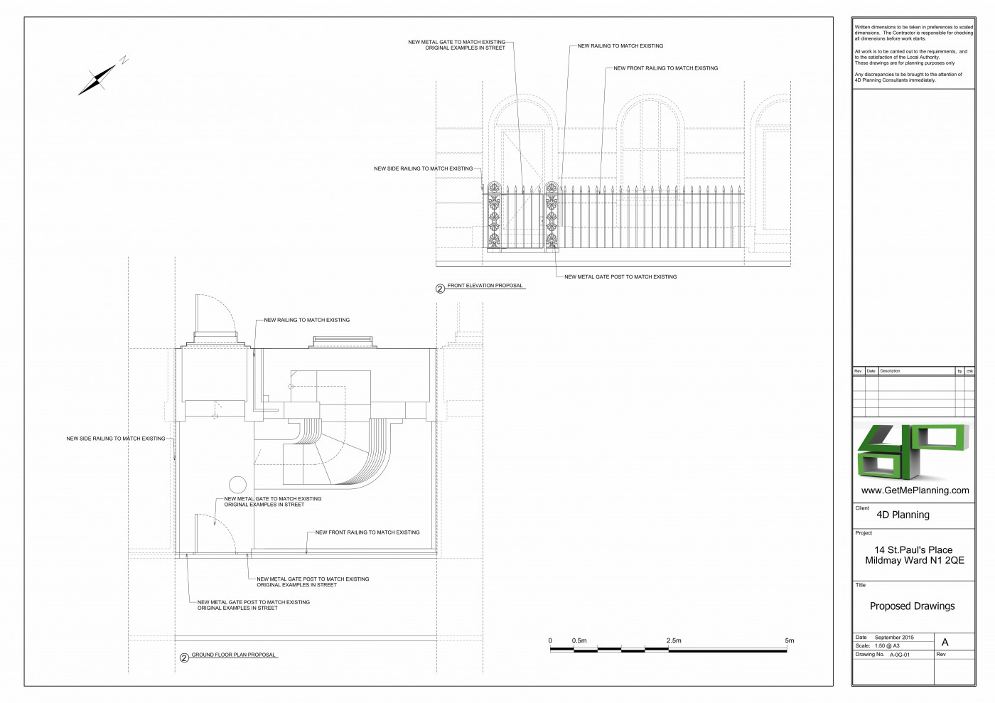 Replace front railings, gate post and gate