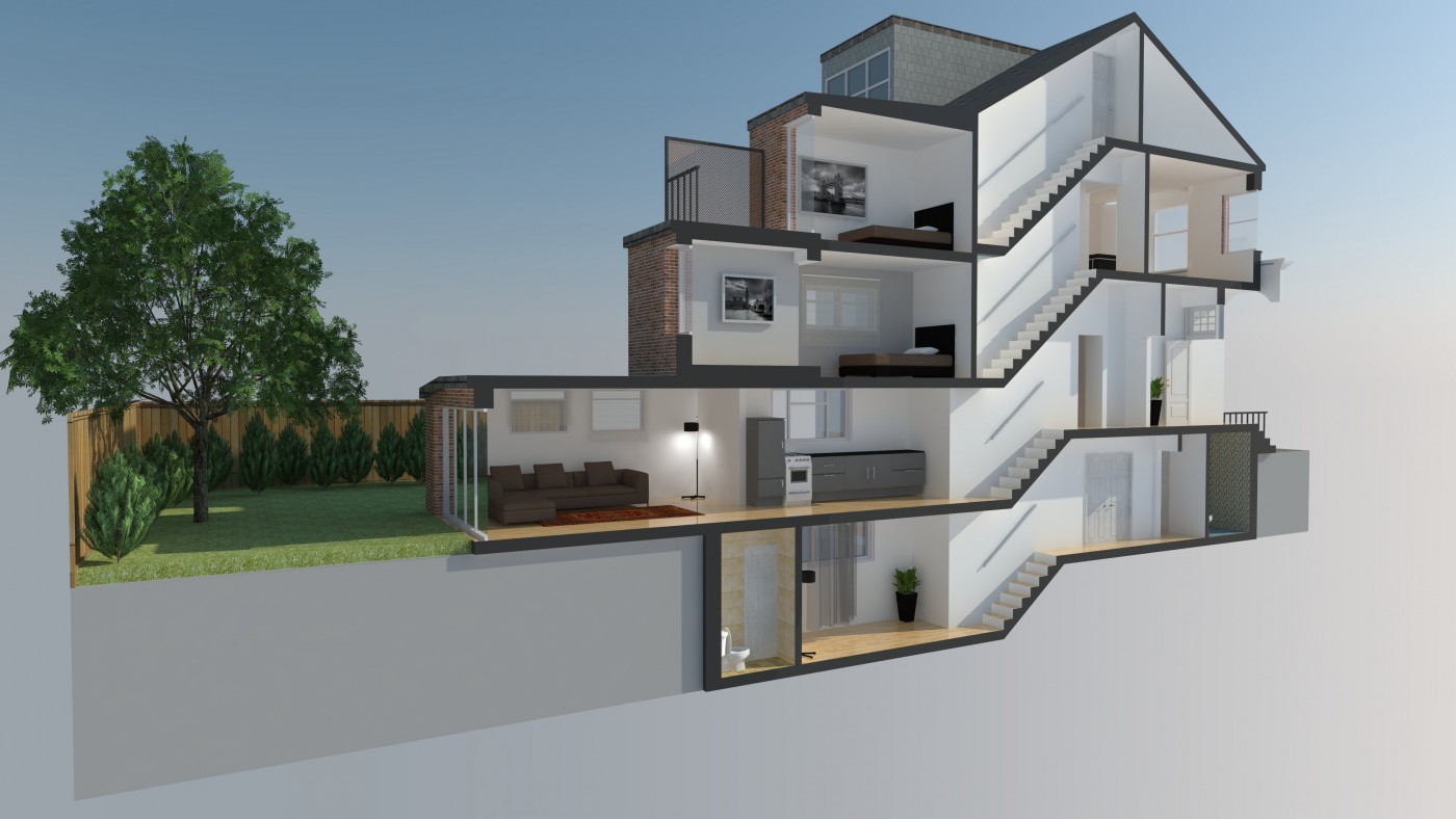 conversion to flats, basement and roof extension, terrace