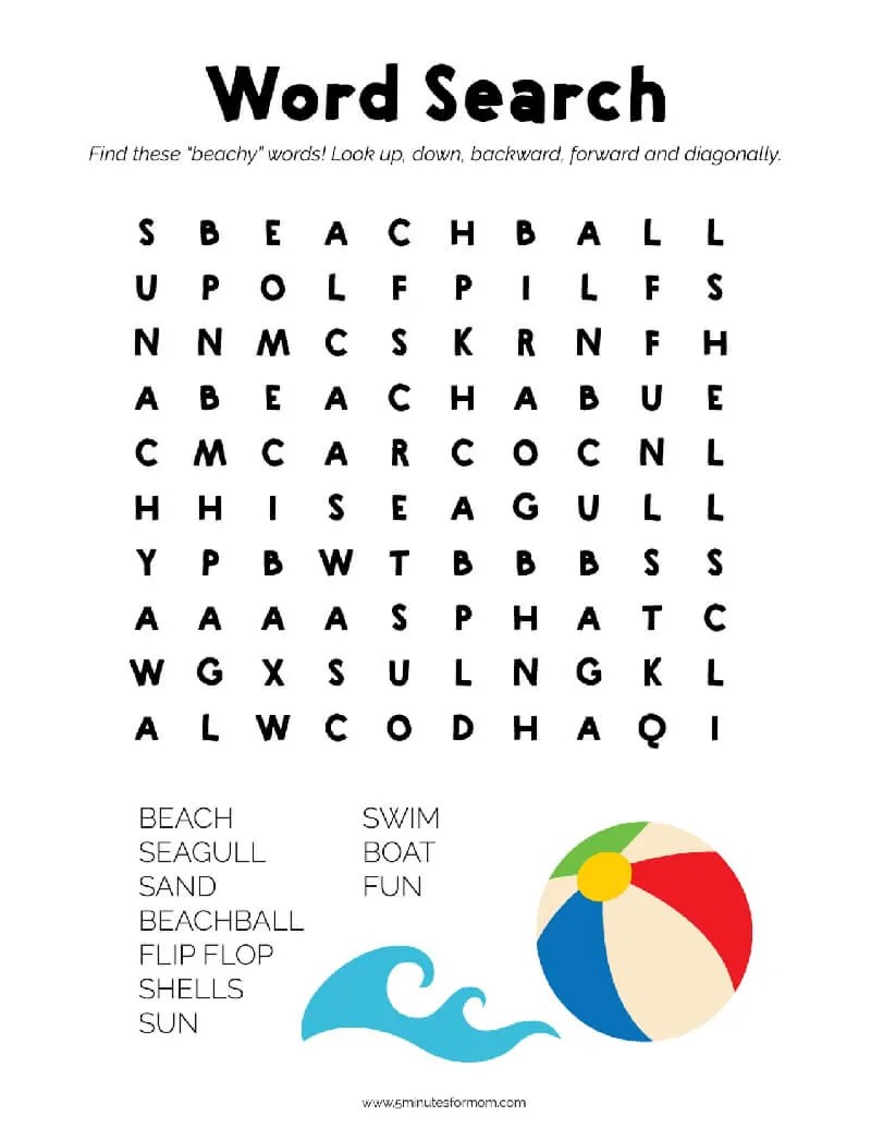 Summer Word Search Puzzles For Kids 5 Minutes for Mom Summer Word Search Puzzles For Kids 5 Minutes for Mom