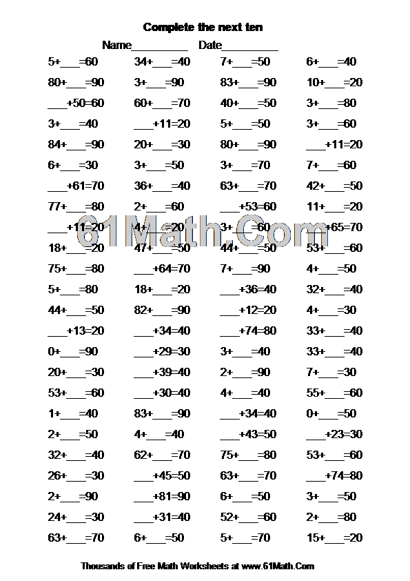 Complete the next ten Create Your Own Math Worksheets
