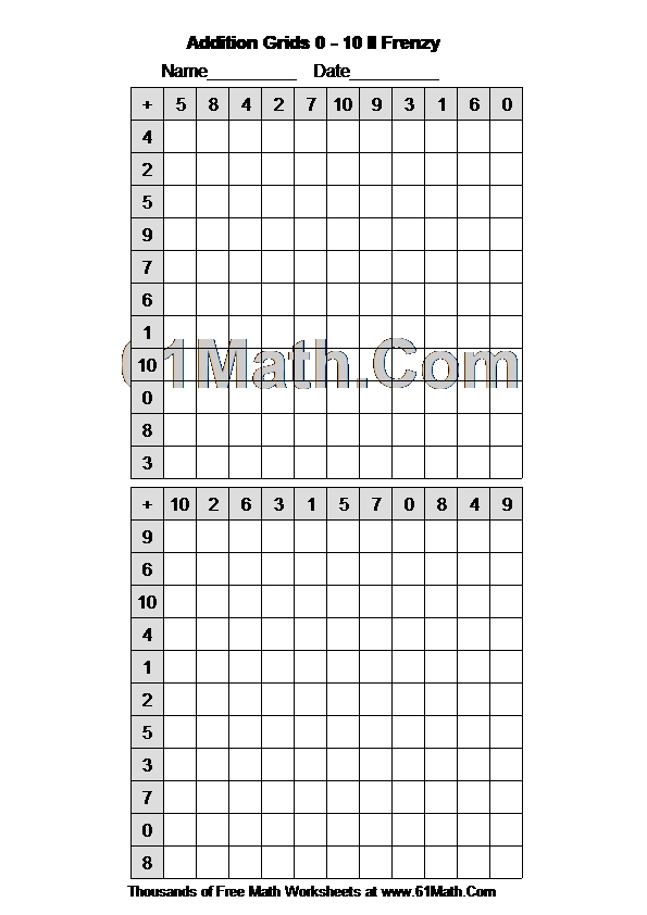 Addition Grids 0 10 II Frenzy Create Your Own Math Worksheets Addition Grids 0 10 II Frenzy Create Your Own Math Worksheets