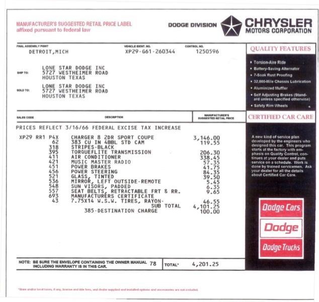 Reproduction chrysler window stickers