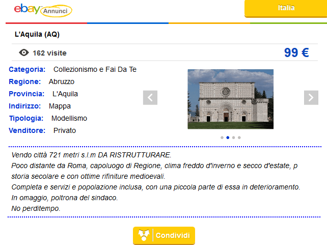 La Provocazione: L'aquila In Vendita Su E-Bay A 99 Euro 481_x_642_png