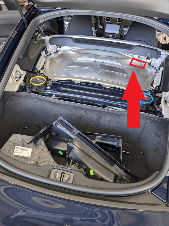 Location of the Emissions Sticker for California Smog Check Porsche