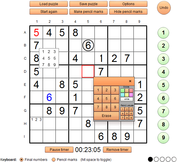 Sudoku Player Online User Guide