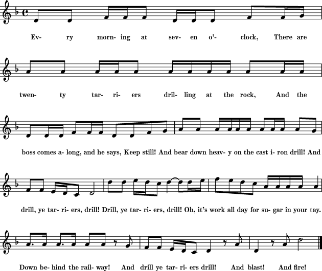 lyrics DRILL YE TARRIERS DRILL