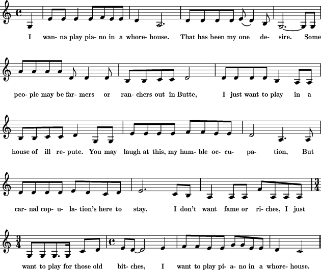 I Want to Play Piano in a Whorehouse sheet music for Treble Clef