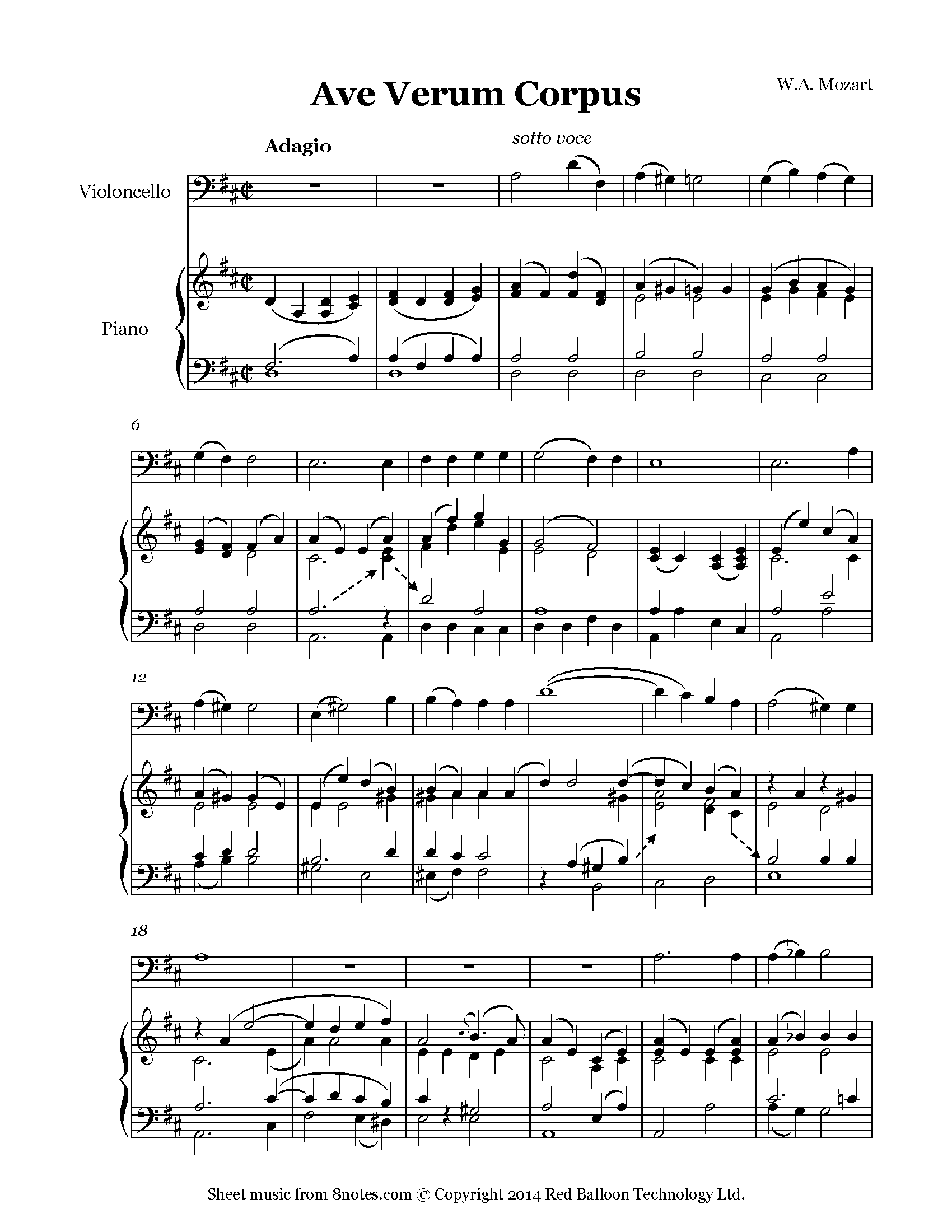 Mozart Ave Verum Corpus Sheet music for Cello