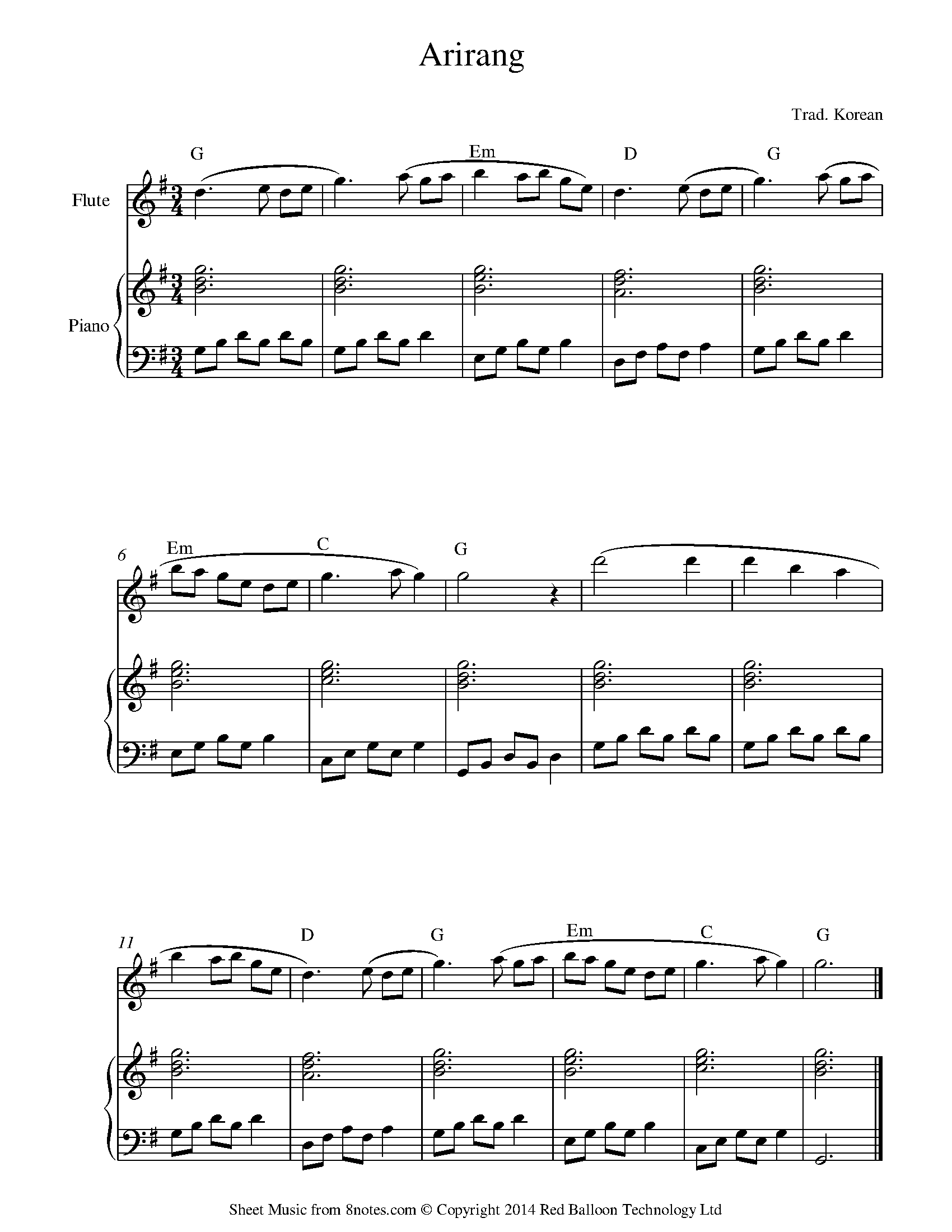 Arirang (traditional Korean) Sheet music for Flute