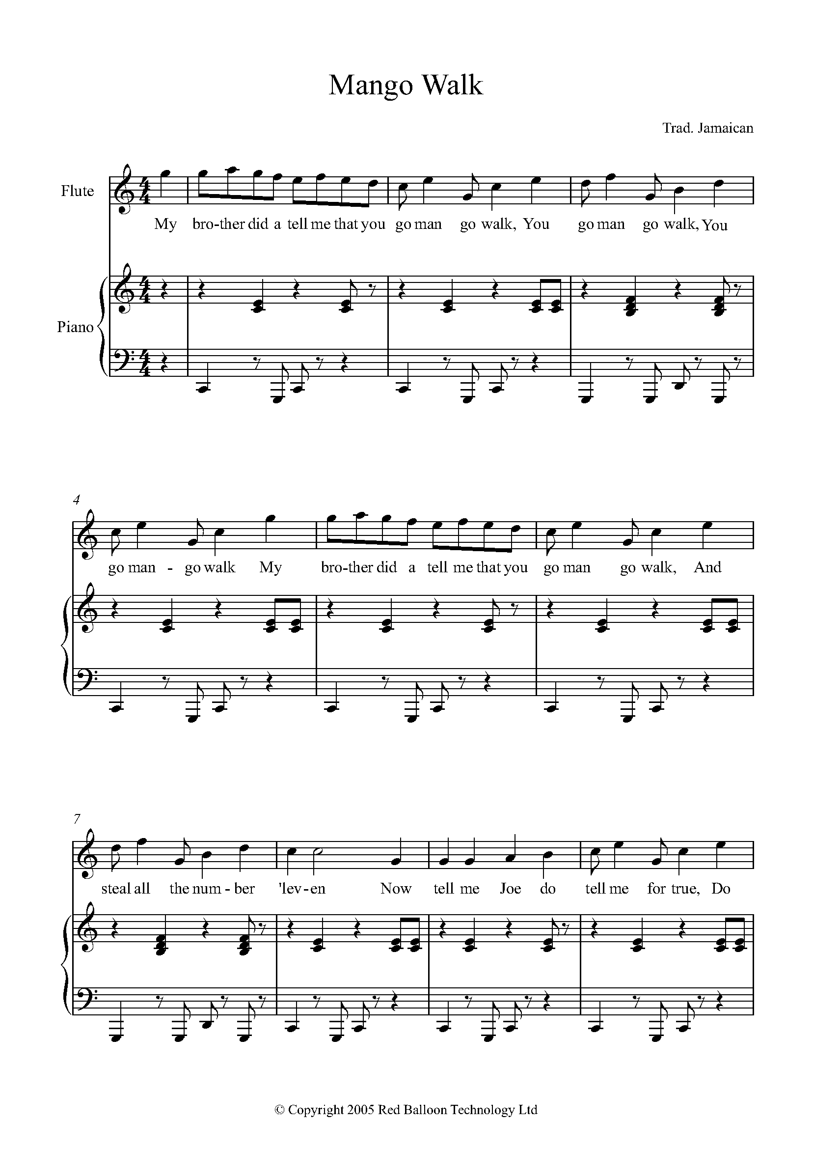 Mango Walk (trad. Jamaican) Sheet music for Flute