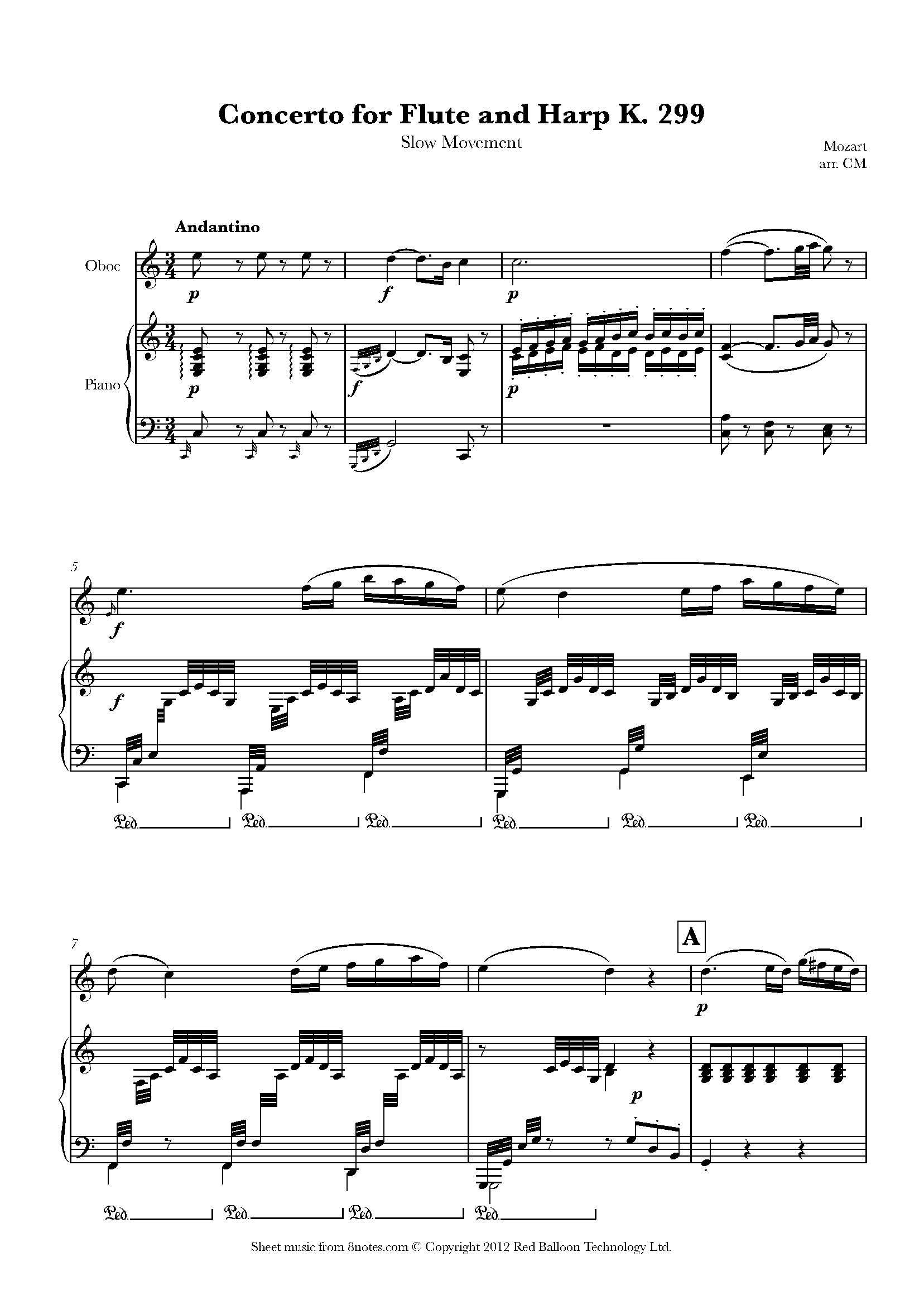 Mozart Concerto for Flute and Harp K. 299 Slow Movement Sheet music