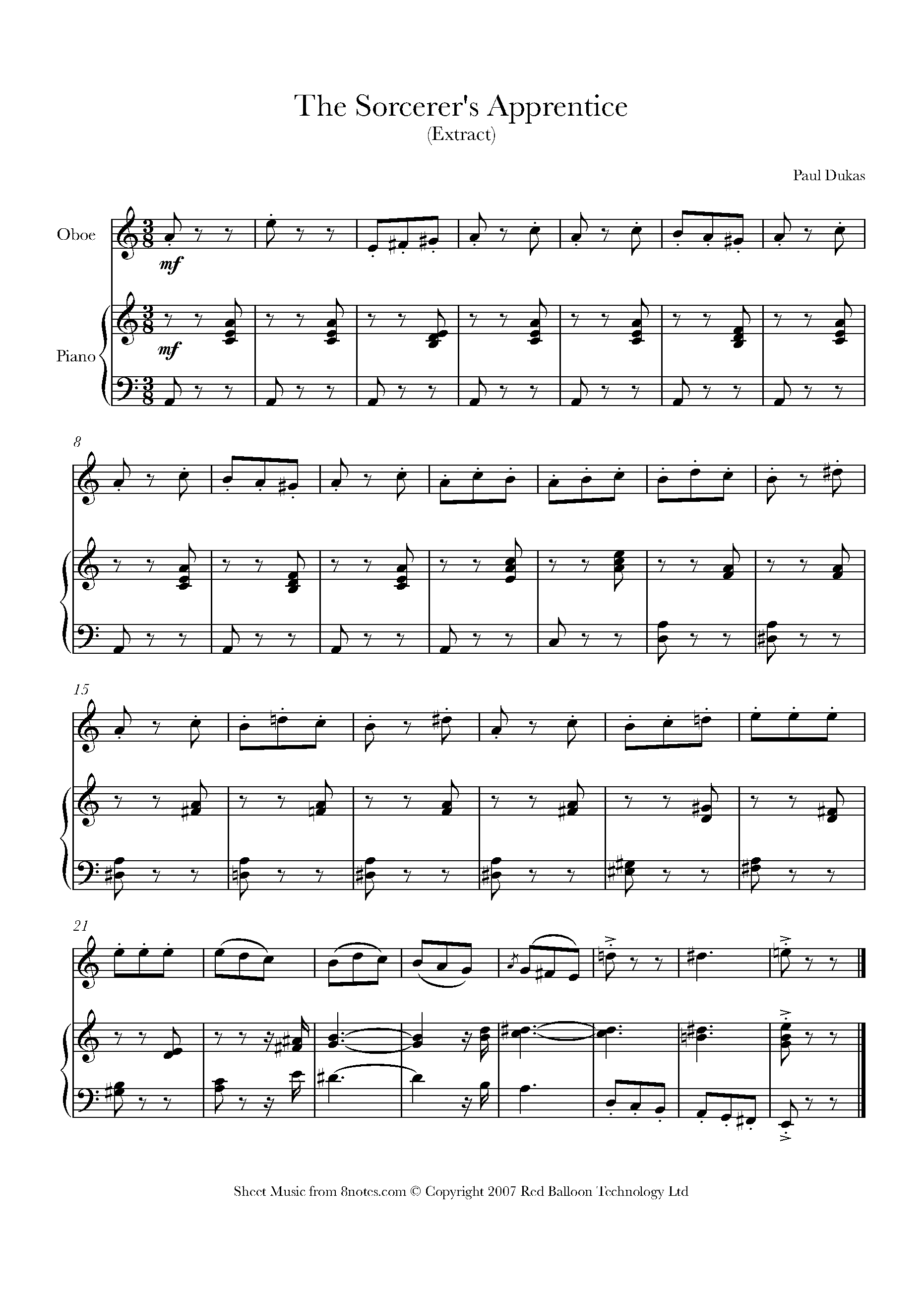 Dukas The Sorcerers Apprentice Sheet music for Oboe