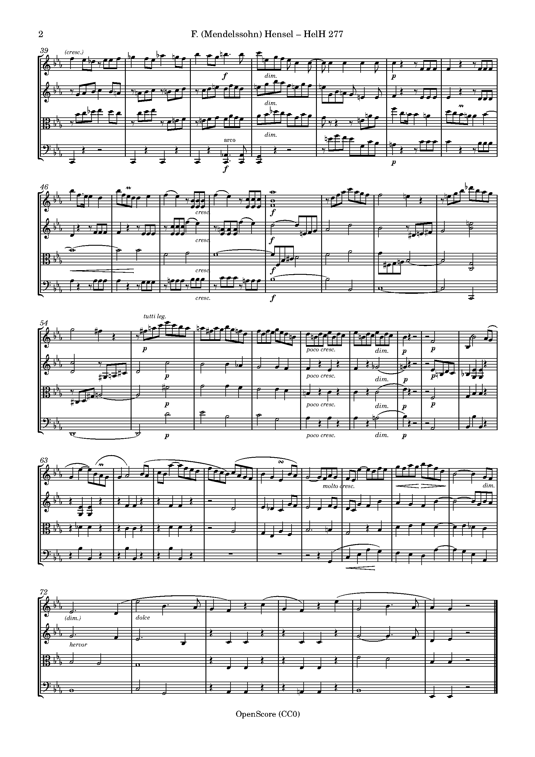 Fanny Mendelssohn String Quartet in Eflat major for String Quartet