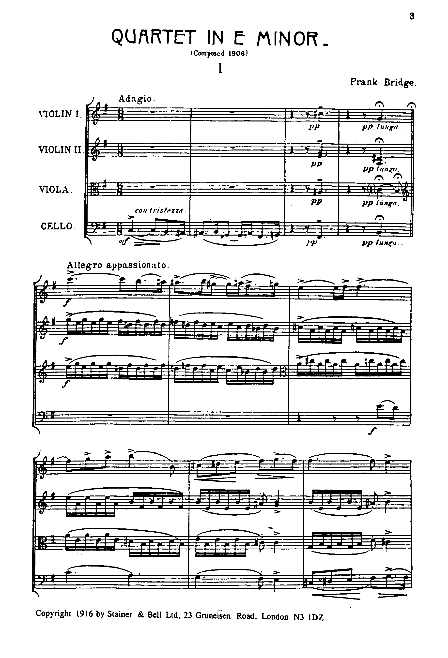 Bridge, Frank String Quartet No.1, H.70 for String Quartet Free