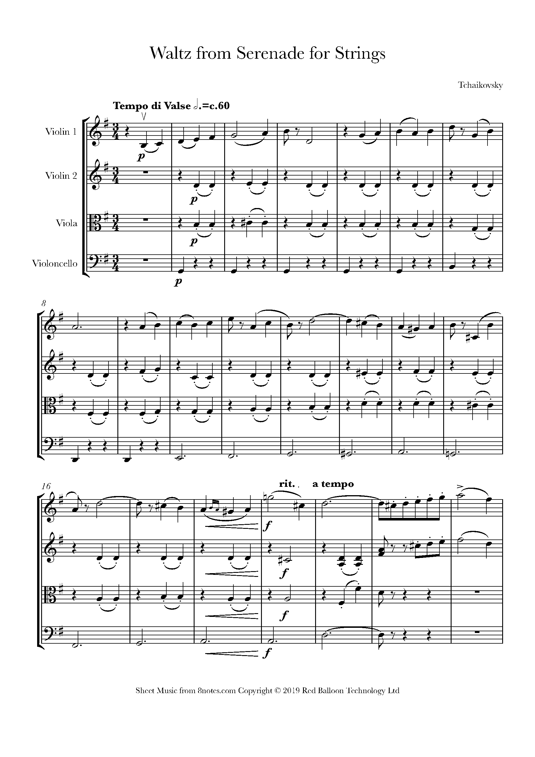 Tchaikovsky Waltz from Serenade for Strings Sheet music for String