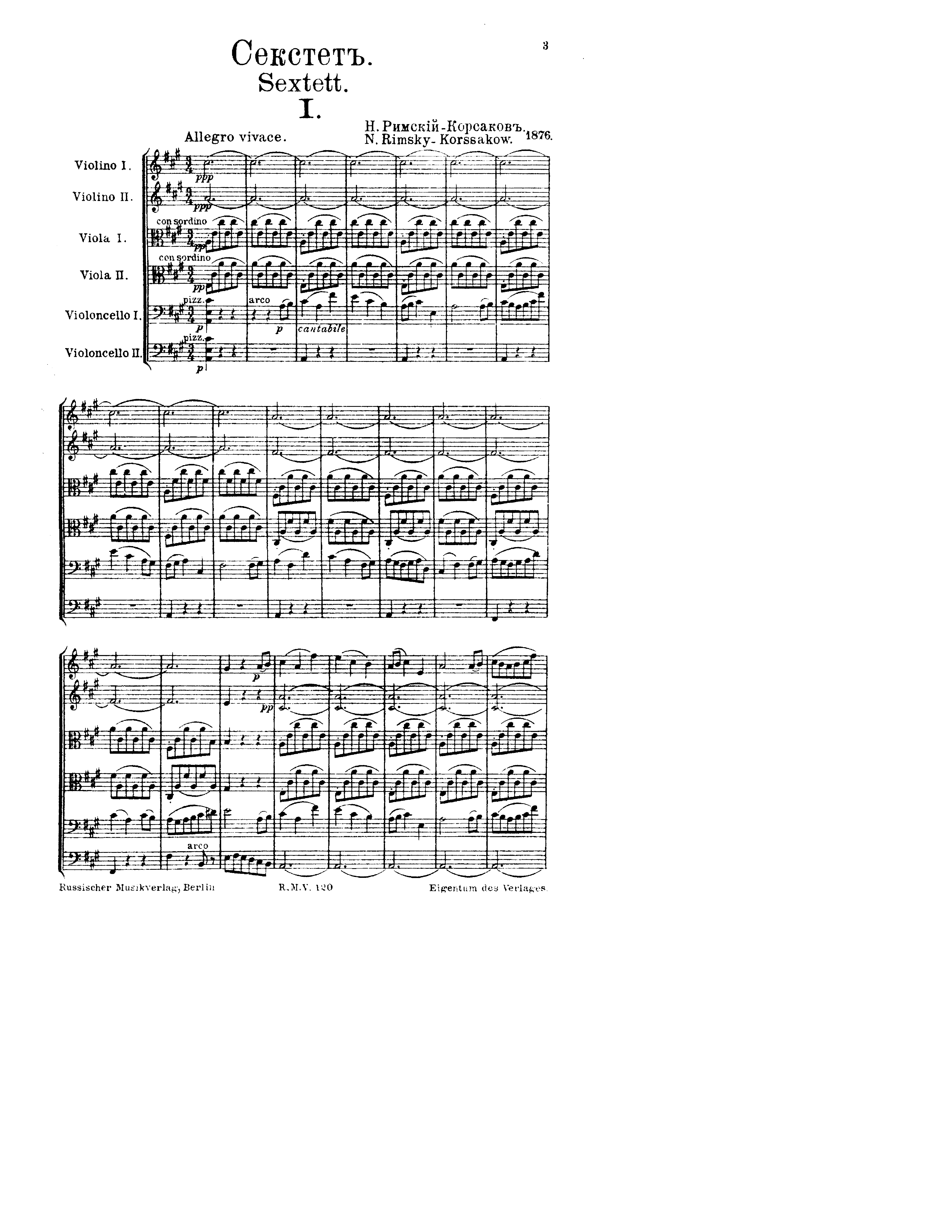 RimskyKorsakov, Nikolai String Sextet in A major for String Sextet Free Sheet music for