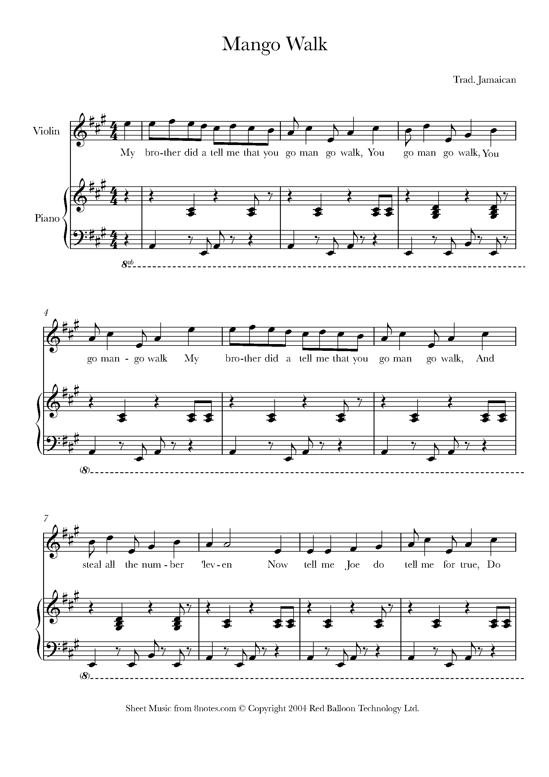 Mango Walk (Jamaican) Sheet music for Violin