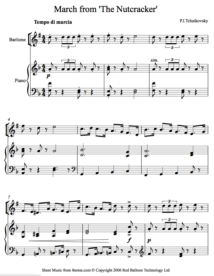 Tchaikovsky March from The Nutcracker sheet music for Baritone Horn