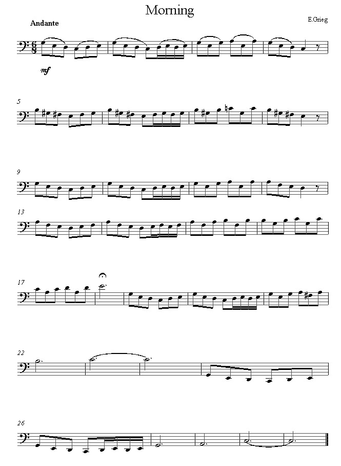 Grieg Morning from Peer Gynt sheet music for Cello