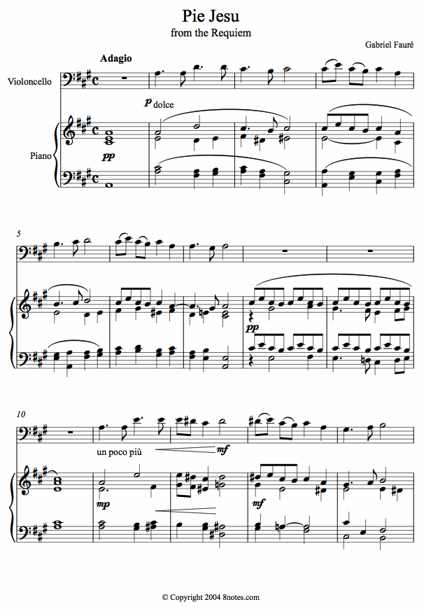 Fauré Pie Jesu from the Requiem sheet music for Cello Fauré Pie Jesu from the Requiem sheet music for Cello