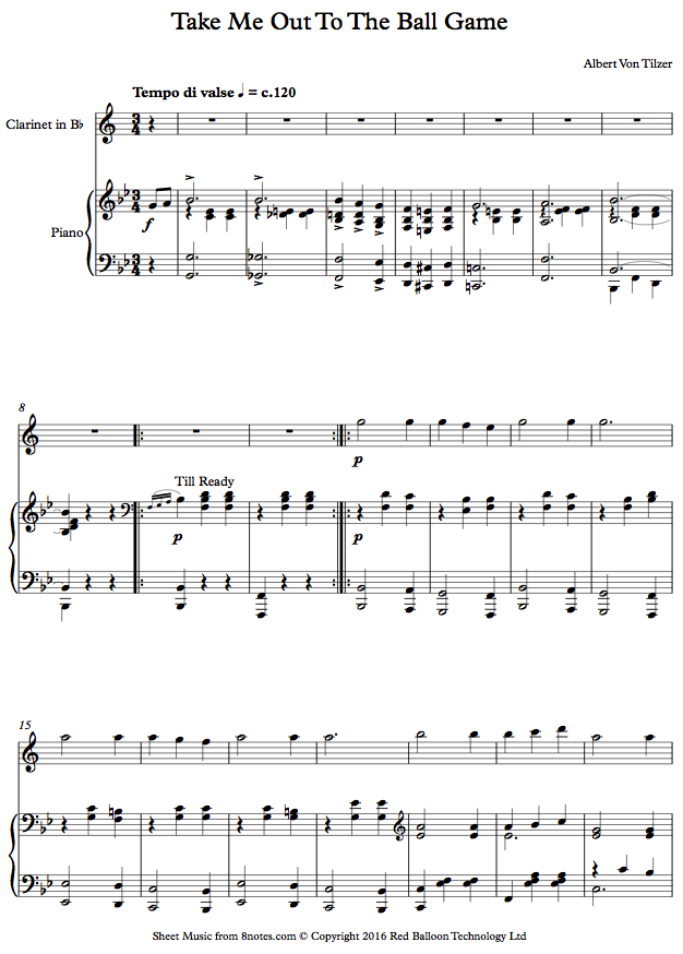 Albert Von Tilzer Take Me Out to the Ball Game sheet